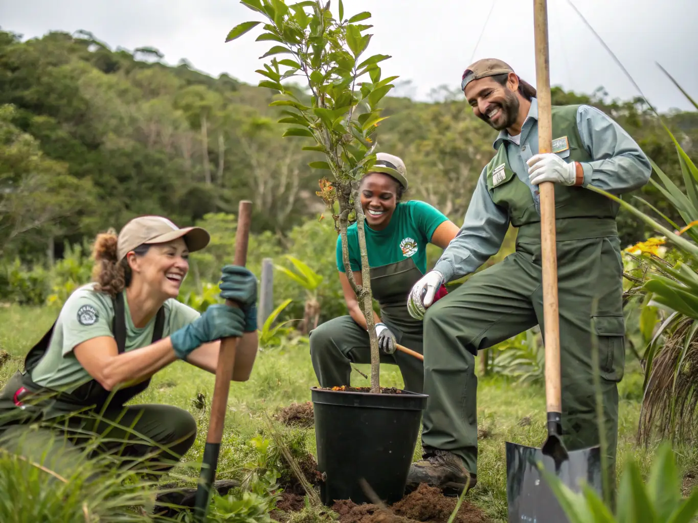 An image depicting the restoration of a riverbank with native plants, illustrating the organization's efforts to rehabilitate degraded aquatic habitats.